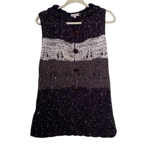 Vintage Ball of Cotton Handloomed Hooded OpenKnit Sleeveless Sweater Cardigan, M